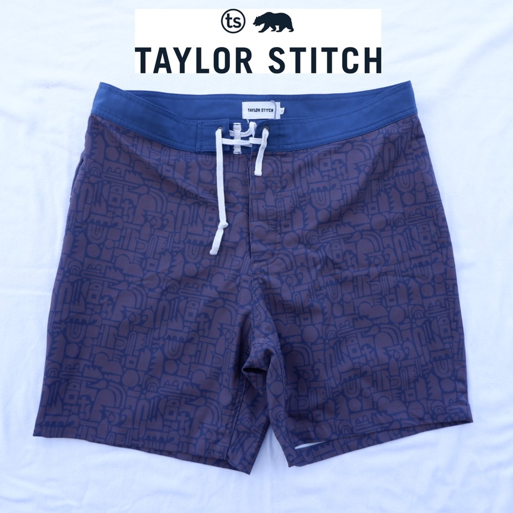 Taylor Stitch Swim Trunk Shorts Mens 33 Brown Patterned Bo Boardie Board Shorts